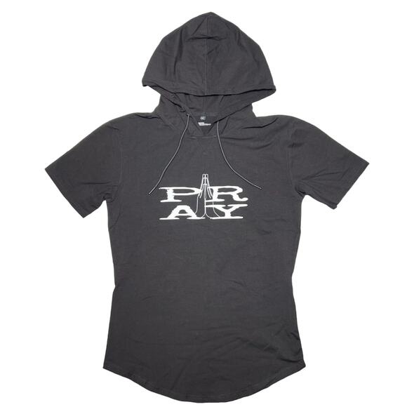 Roots Collection PRAY Short Sleeve Hoodie SIZE M Black Pullover Activewear - Picture 1 of 7